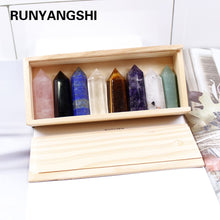 Load image into Gallery viewer, Wooden box of beautiful hand carved crystal points
