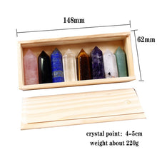 Load image into Gallery viewer, Wooden box of beautiful hand carved crystal points
