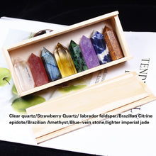 Load image into Gallery viewer, Wooden box of beautiful hand carved crystal points
