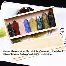 Load image into Gallery viewer, Wooden box of beautiful hand carved crystal points
