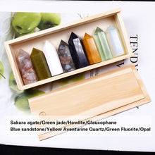 Load image into Gallery viewer, Wooden box of beautiful hand carved crystal points
